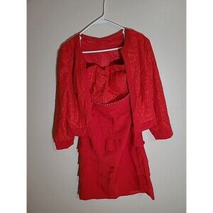 2 piece Gorgeous Lace Detailed Formal Prom Wedding Dress Size 14 Red (E28)